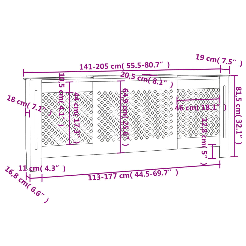 Copertura per Radiatore Grigia in MDF 205 cm 325557