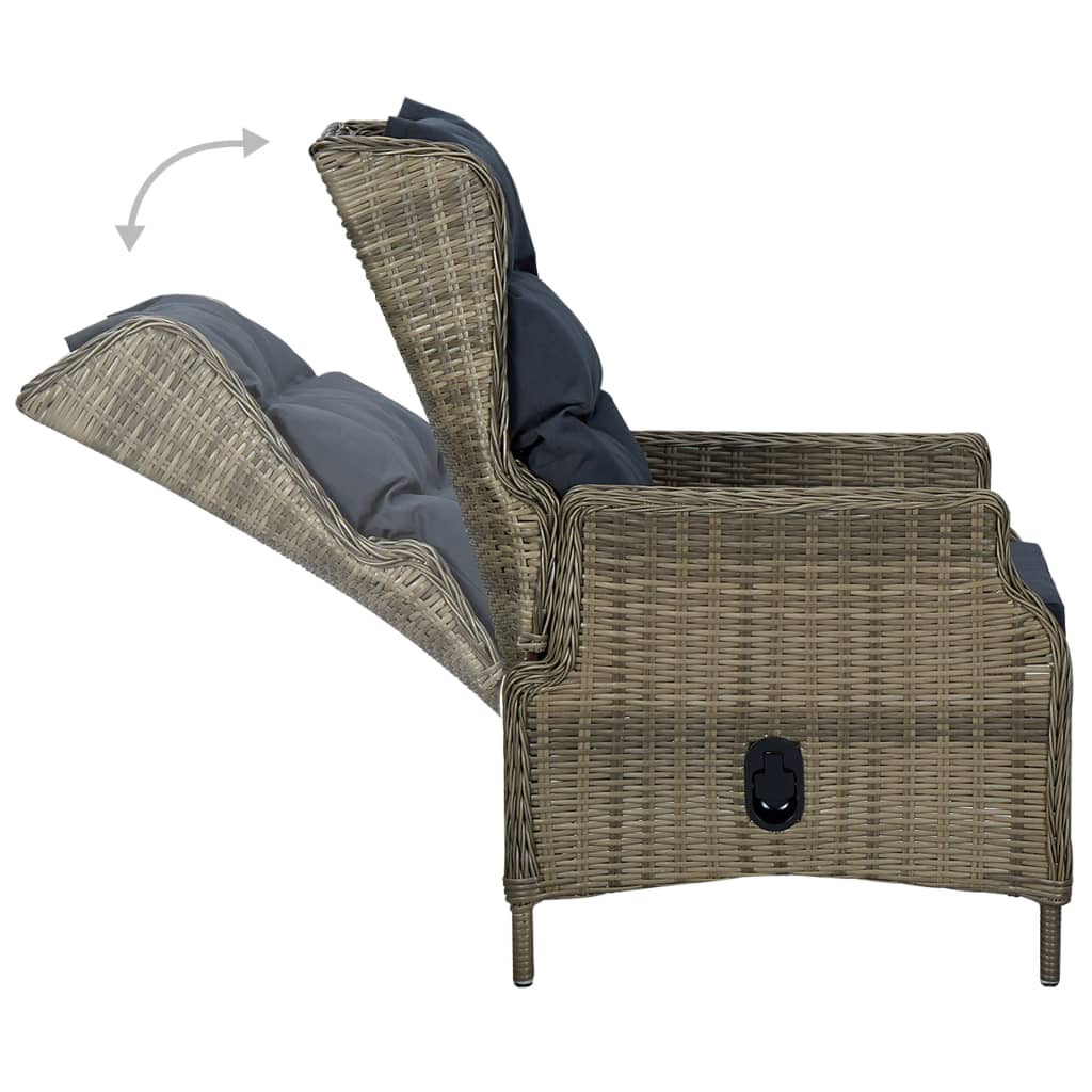 Sedia da Giardino Reclinabile con Cuscini in Polyrattan Marrone