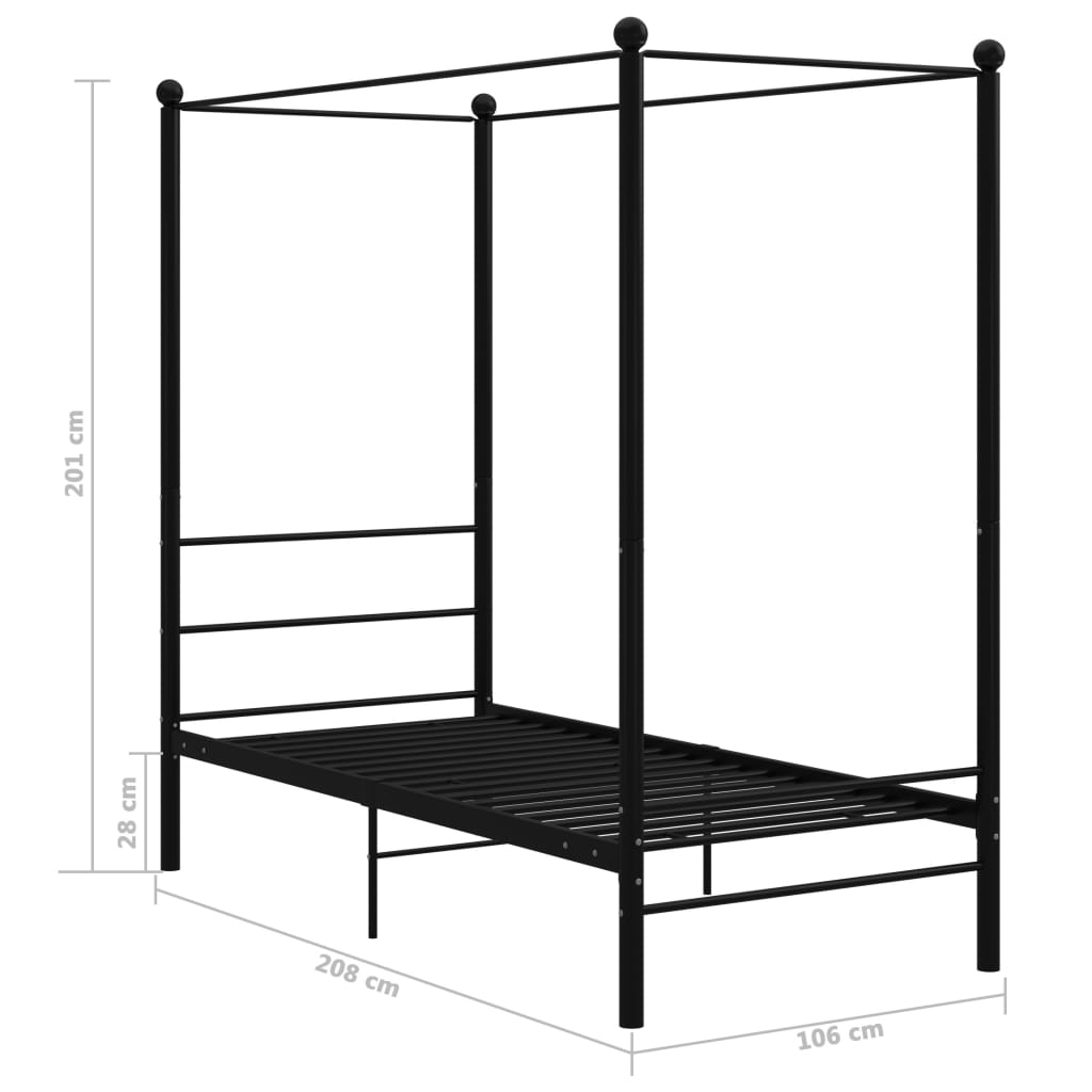 Letto a Baldacchino Nero in Metallo 100x200 cm 325054