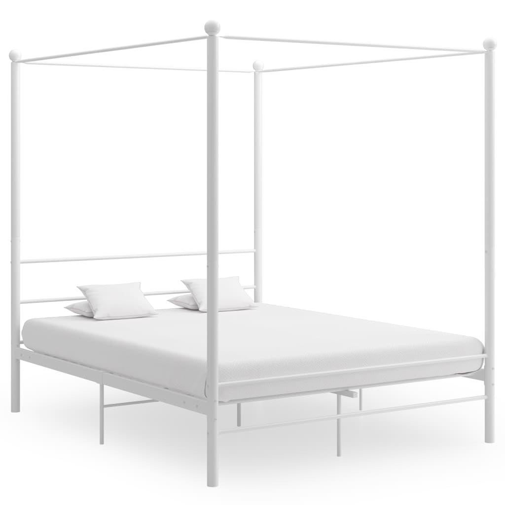 Letto a Baldacchino Bianco in Metallo 160x200 cm 325064