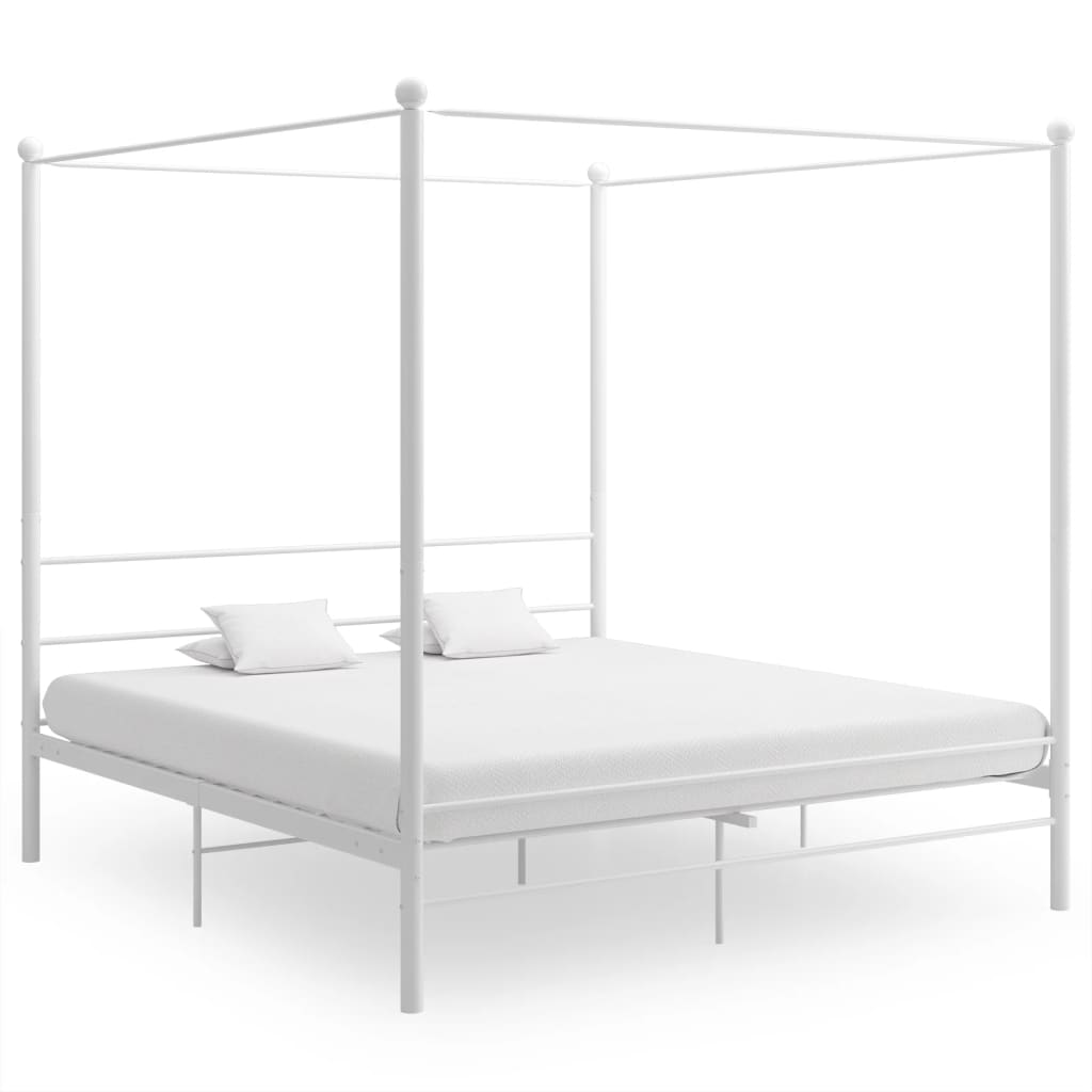 Letto a Baldacchino Bianco in Metallo 180x200 cm  cod mxl 53426