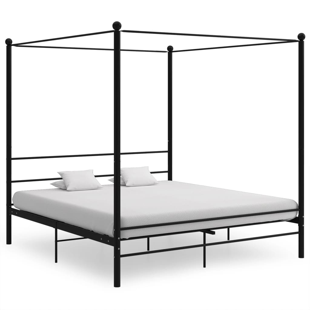 Letto a Baldacchino Nero in Metallo 200x200 cm 325069