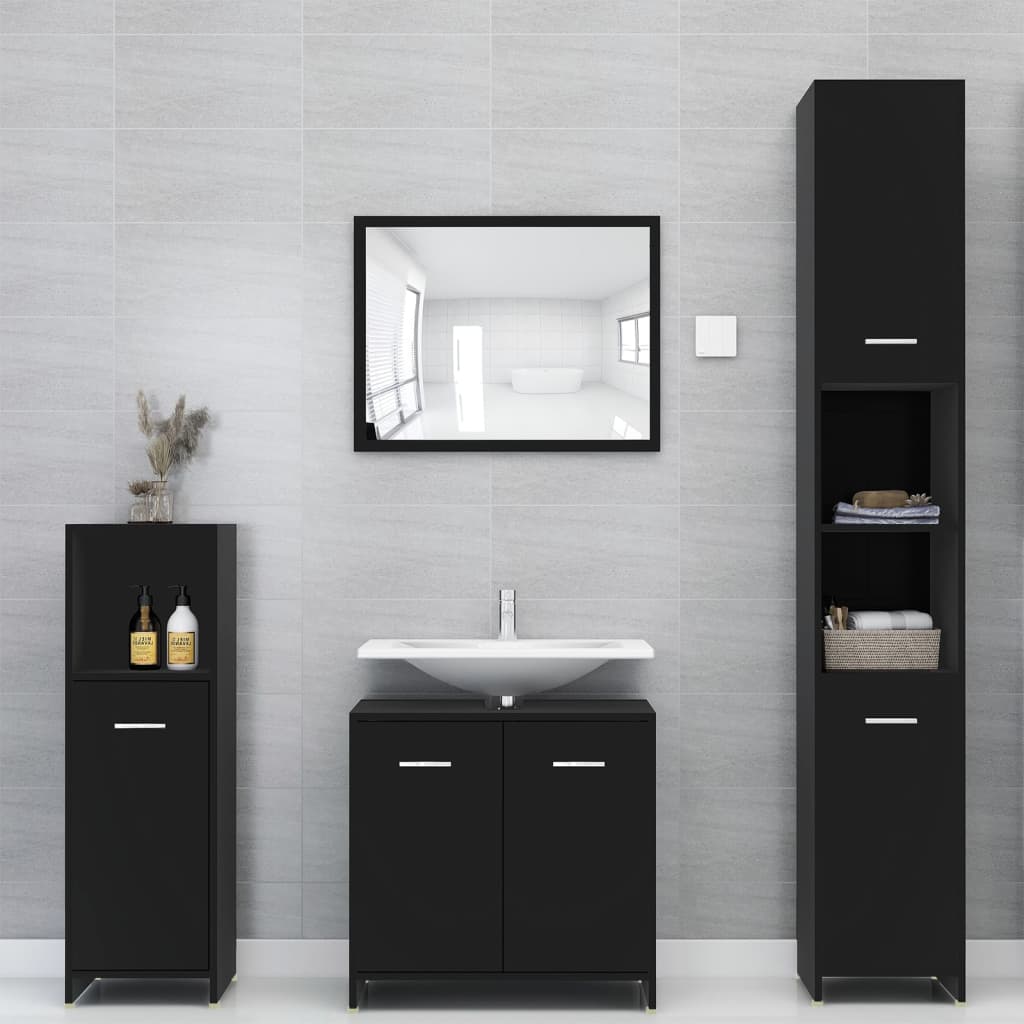 Set Mobili da Bagno 4 pz Nero in Truciolato 3056881