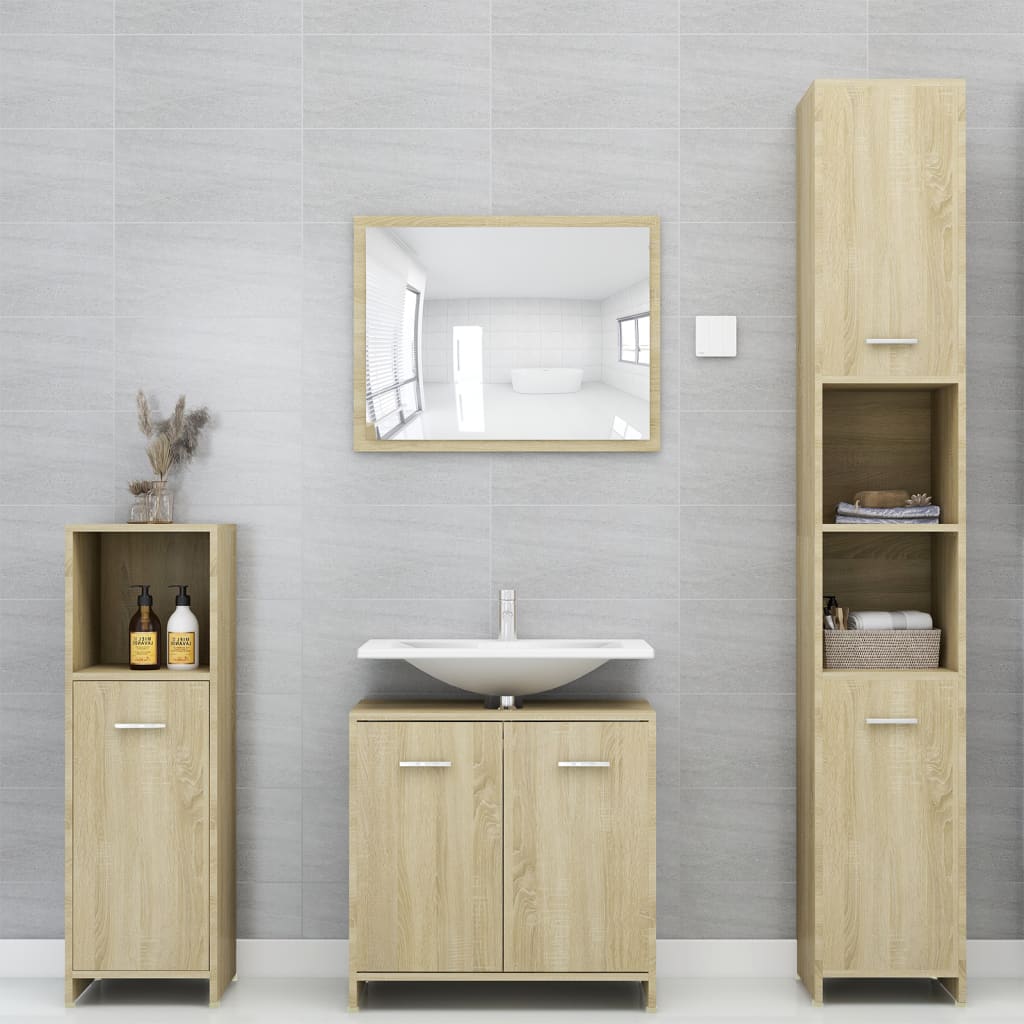 Set Mobili da Bagno 4 pz Rovere Sonoma in Truciolato