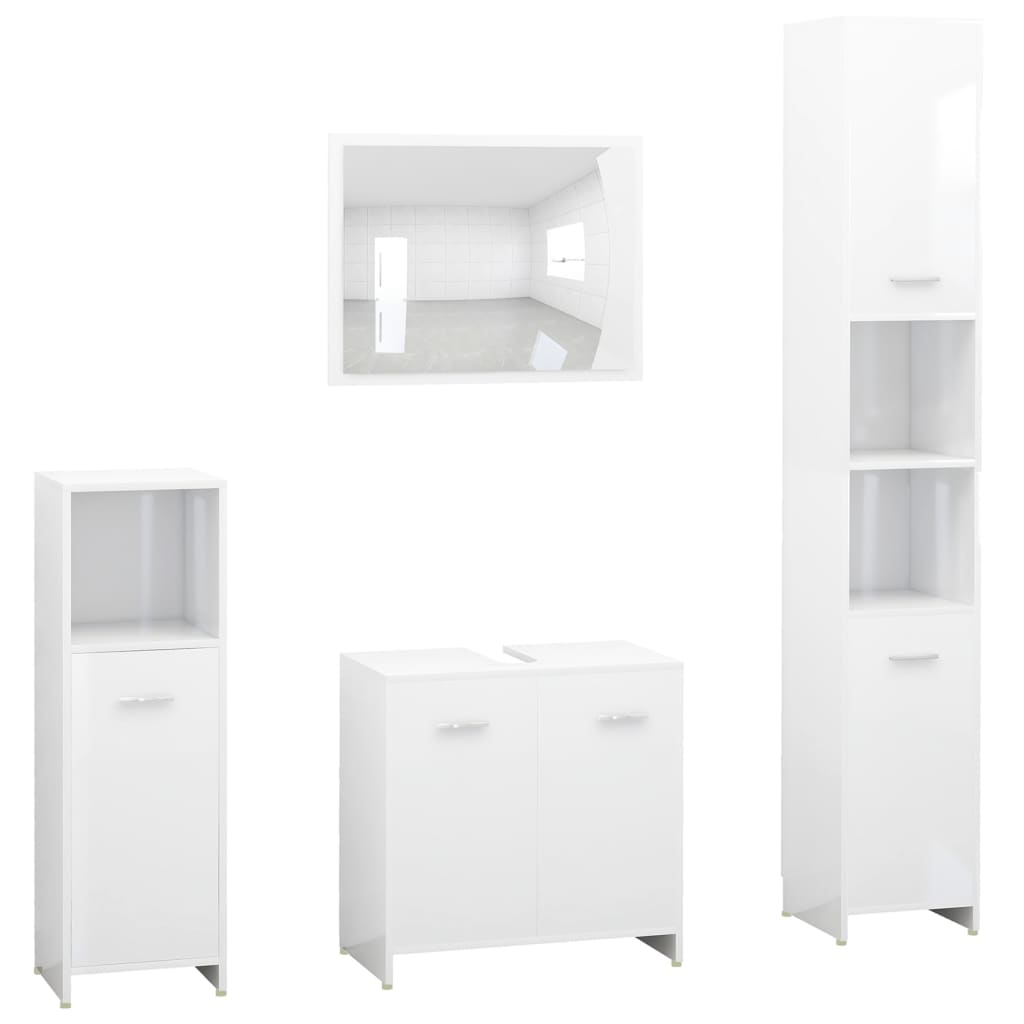 Set Mobili da Bagno 4 pz Bianco Lucido in Truciolato 3056886