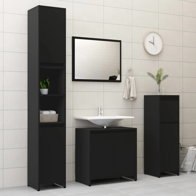 Set Mobili da Bagno 4 pz Nero in Truciolato 3056890