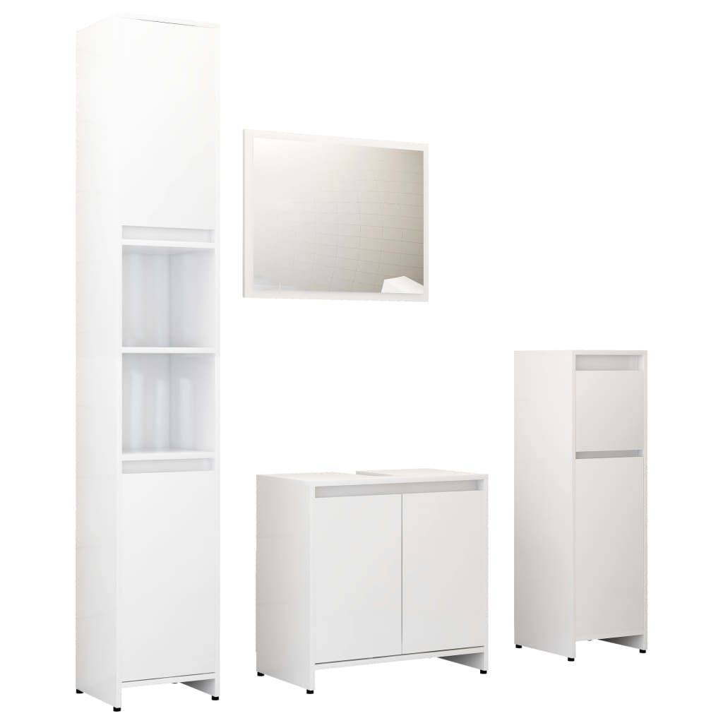 Set Mobili da Bagno 4 pz Bianco Lucido in Truciolato