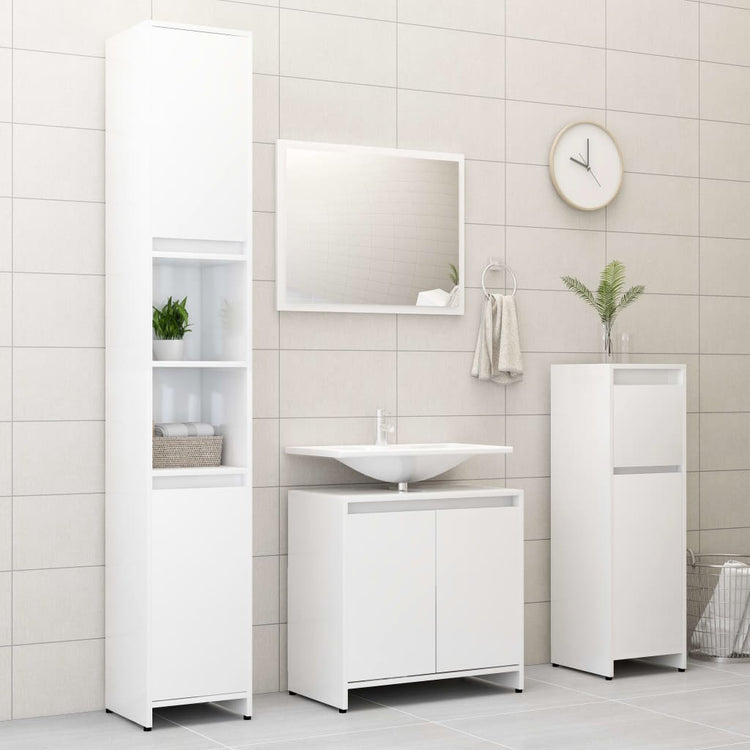 Set Mobili da Bagno 4 pz Bianco Lucido in Truciolato