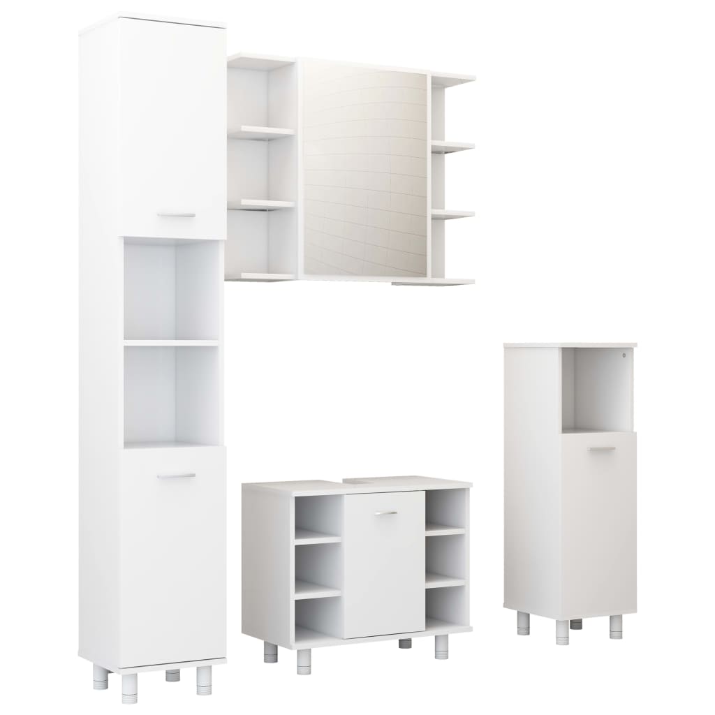 Set Mobili da Bagno 4 pz Bianco in Truciolato