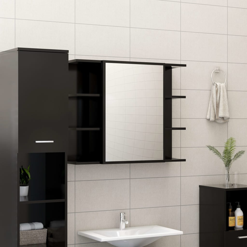 Set Mobili da Bagno 4 pz Nero in Truciolato