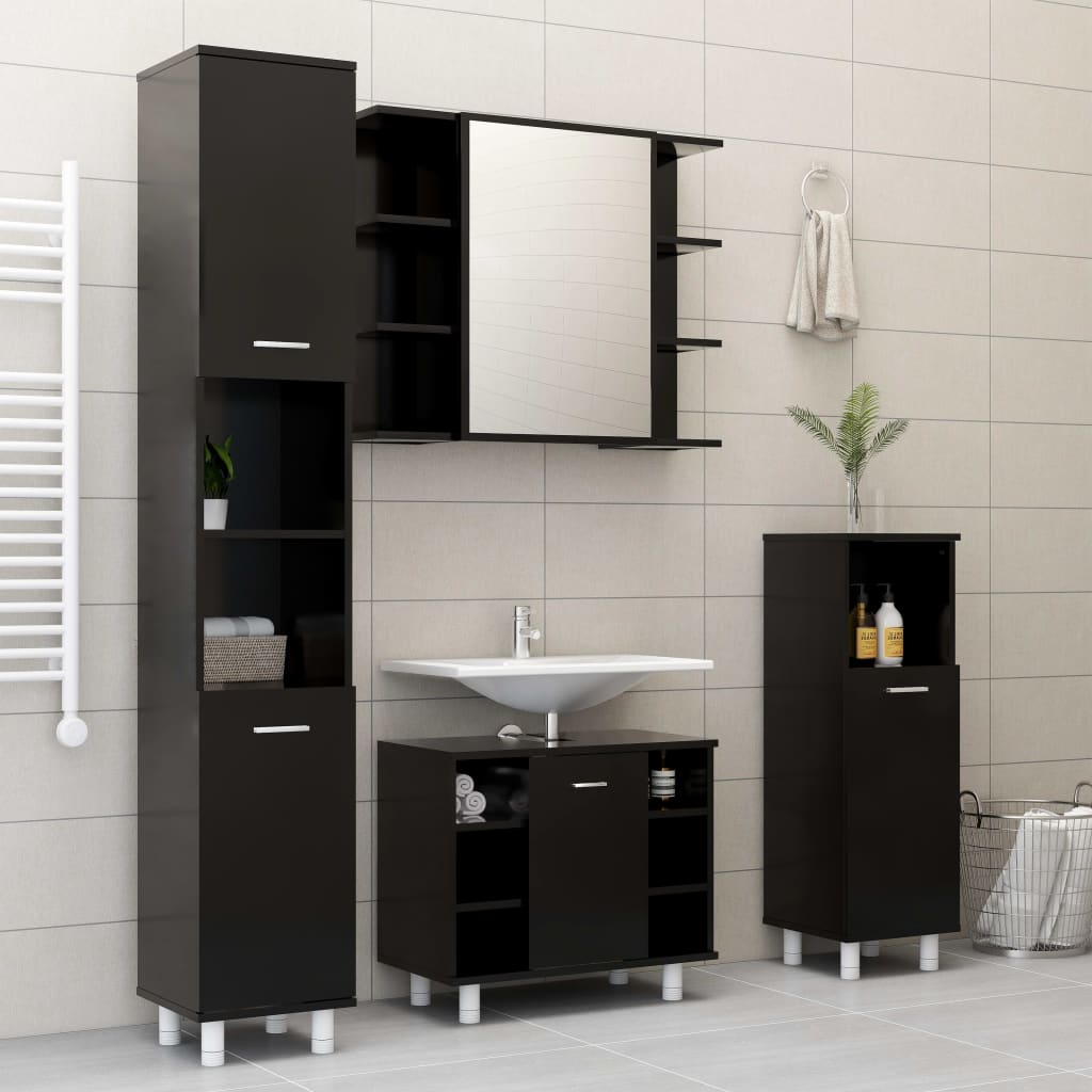 Set Mobili da Bagno 4 pz Nero in Truciolato cod mxl 53966