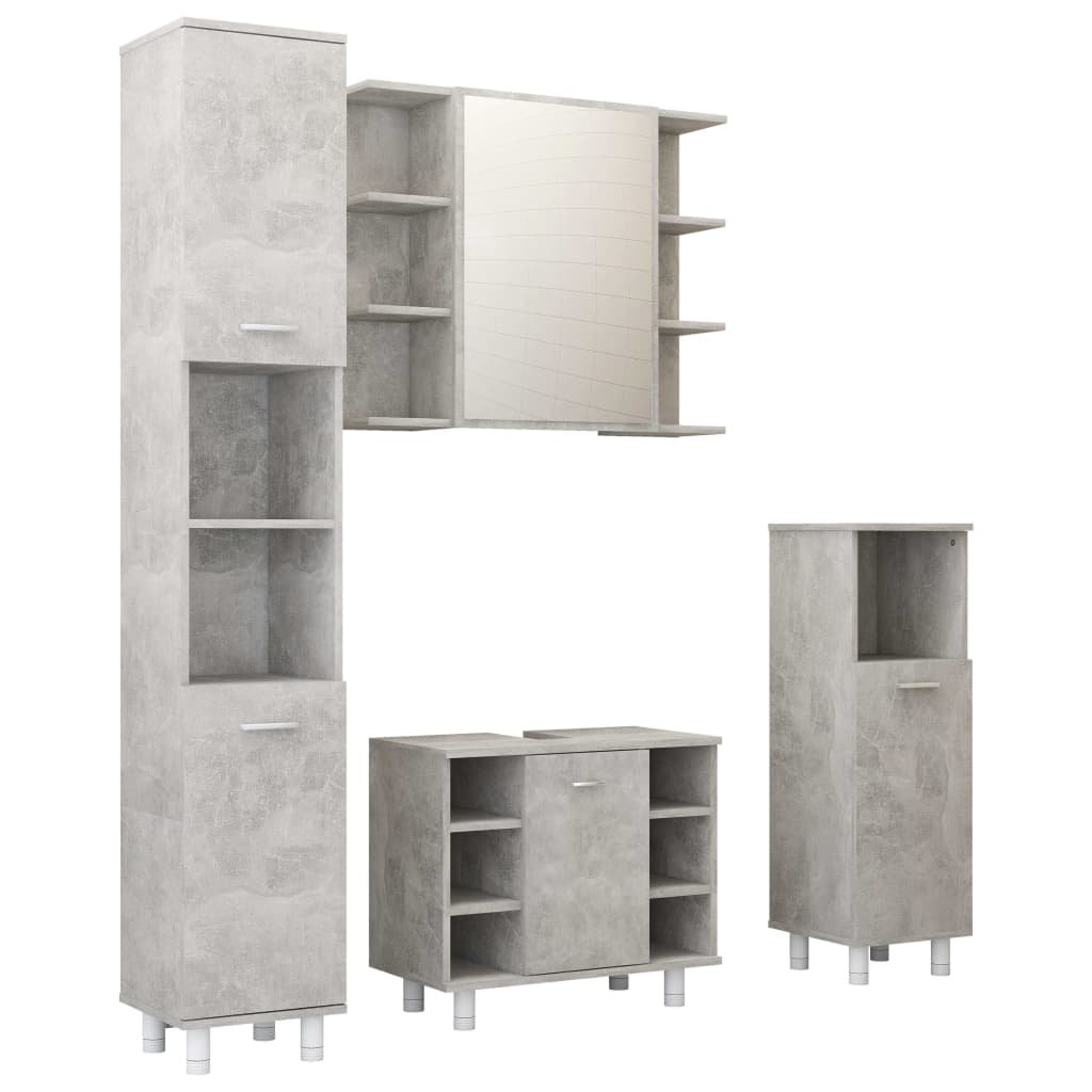 Set Mobili da Bagno 4 pz Grigio Cemento in Truciolato