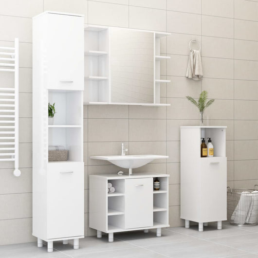 Set Mobili da Bagno 4 pz Bianco Lucido in Truciolato