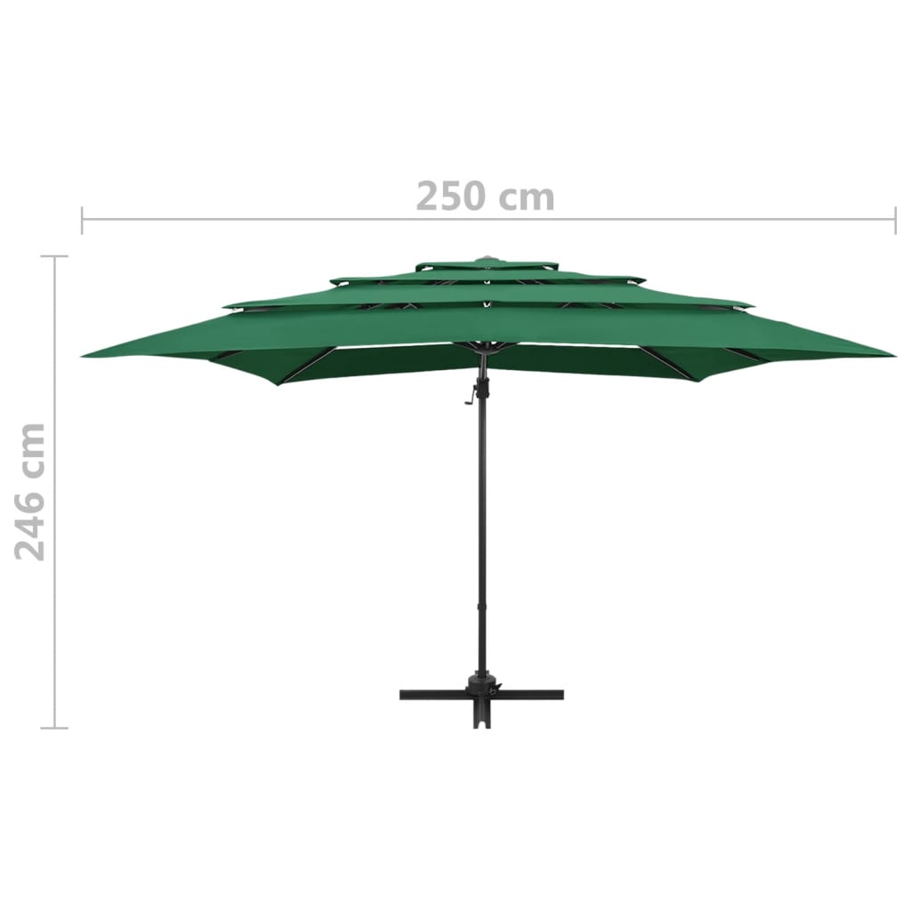 Ombrellone a 4 Livelli con Palo in Alluminio Verde 250x250 cm