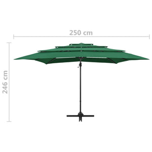 Ombrellone a 4 Livelli con Palo in Alluminio Verde 250x250 cm