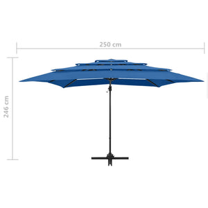 Ombrellone a 4 Livelli con Palo in Alluminio Azzurro 250x250 m