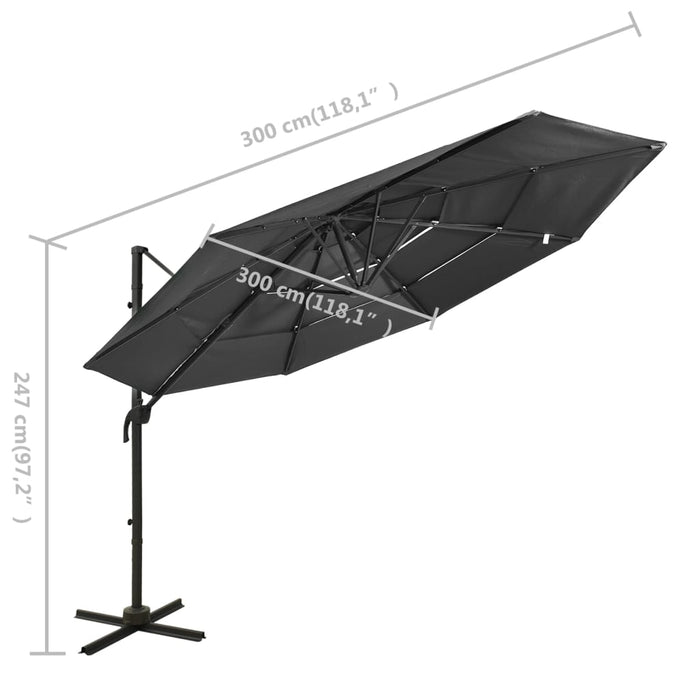 Ombrellone a 4 Livelli con Palo in Alluminio Antracite 3x3 m