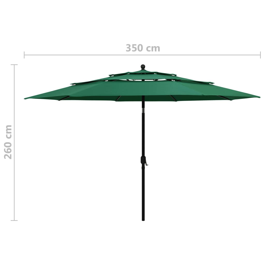 Ombrellone a 3 Livelli con Palo in Alluminio Verde 3,5 m cod mxl 19203