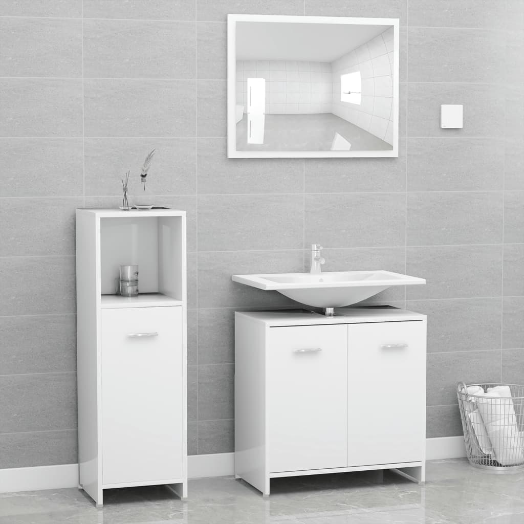 Set Mobili da Bagno 4 pz Bianco in Legno Multistrato 3056907