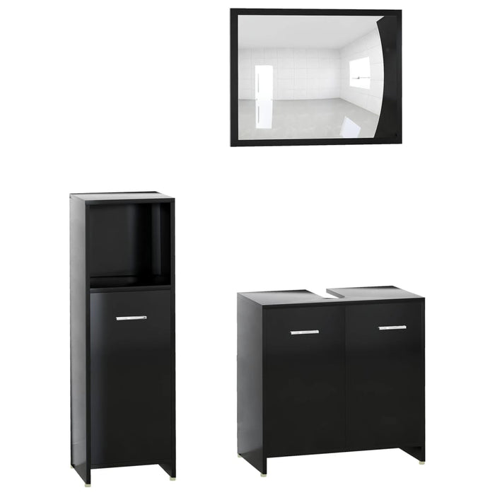 Set Mobili da Bagno 3 pz Nero in Truciolatocod mxl 120370