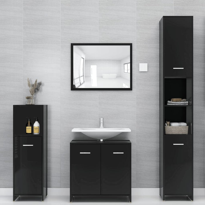 Set Mobili da Bagno 3 pz Nero in Truciolatocod mxl 120370