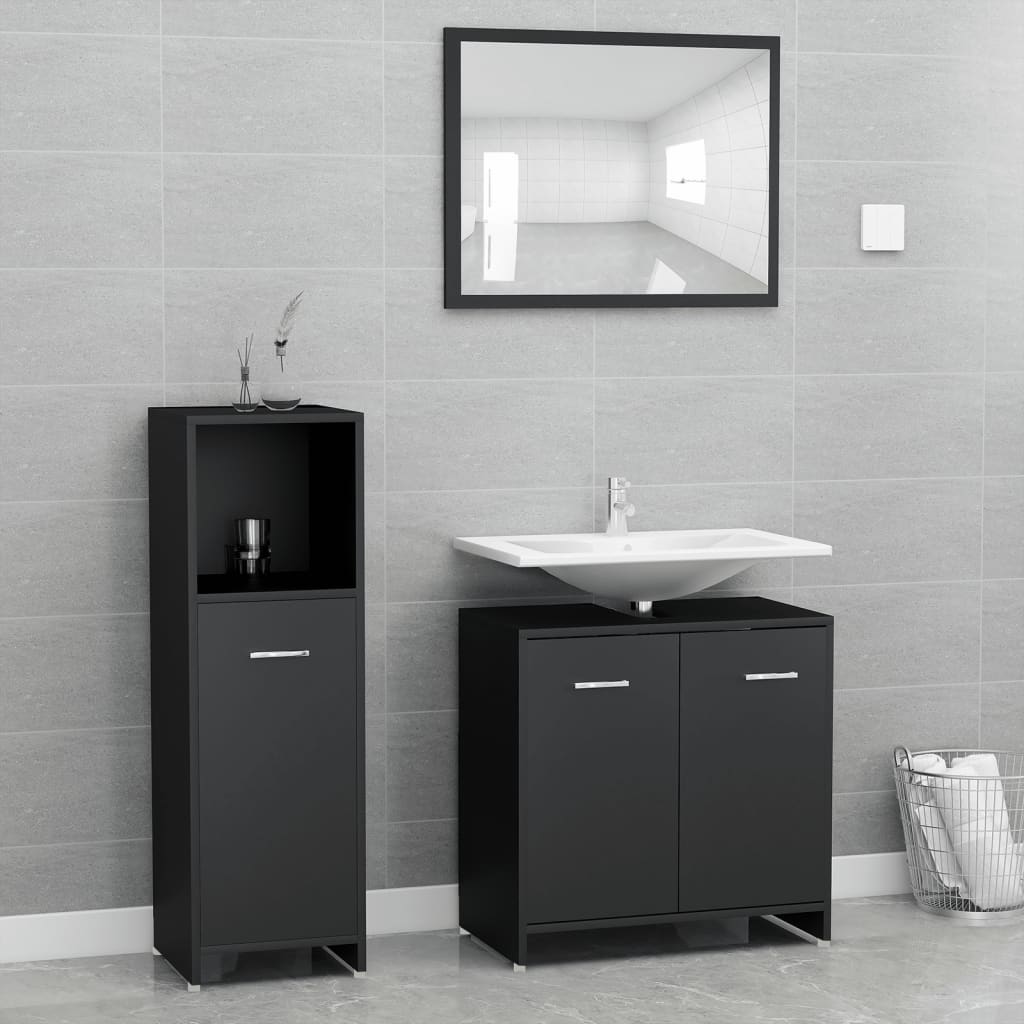 Set Mobili da Bagno 3 pz Nero in Truciolato 3056908