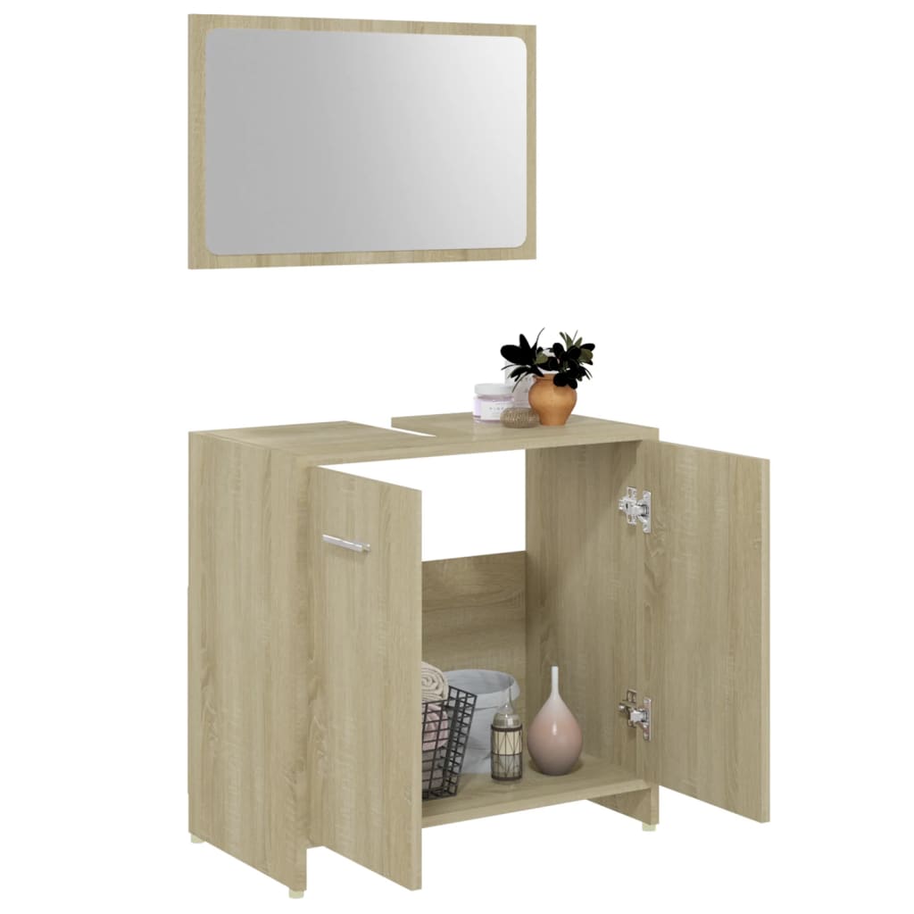 Set Mobili da Bagno 3 pz Rovere Sonoma in Truciolato 3056910