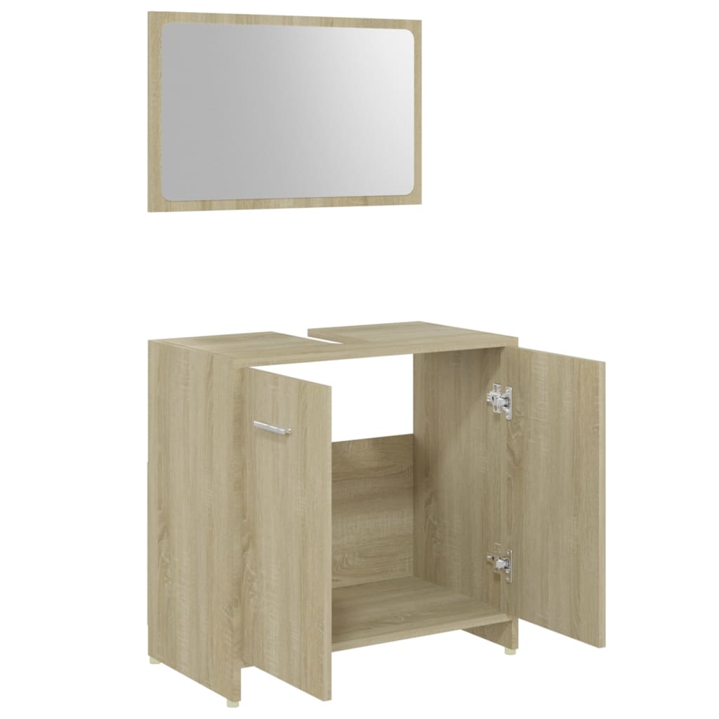 Set Mobili da Bagno 3 pz Rovere Sonoma in Truciolato 3056910