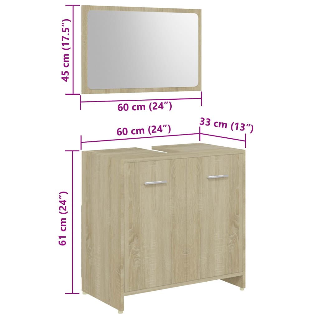 Set Mobili da Bagno 3 pz Rovere Sonoma in Truciolato 3056910