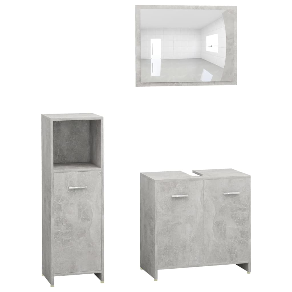 Set Mobili da Bagno 3 pz Grigio Cemento in Truciolato 3056911