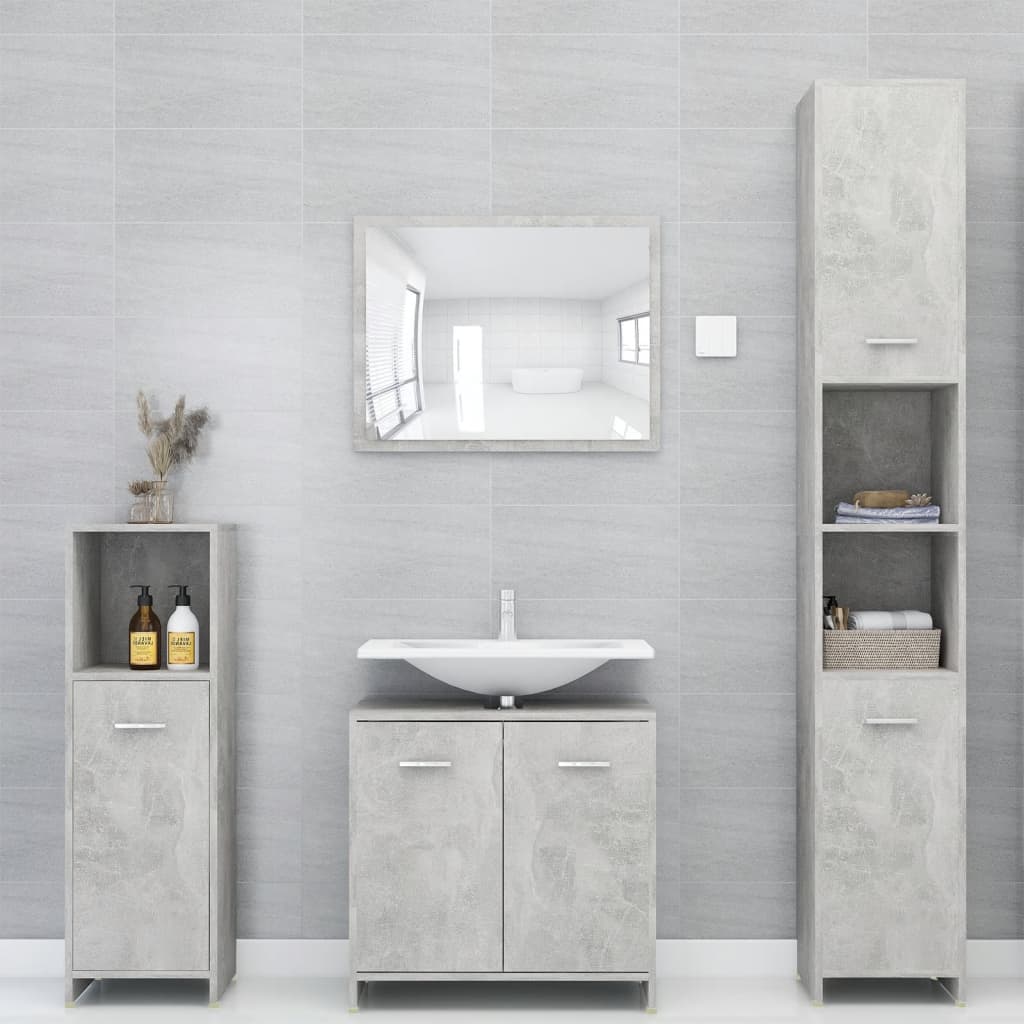 Set Mobili da Bagno 3 pz Grigio Cemento in Truciolato 3056911