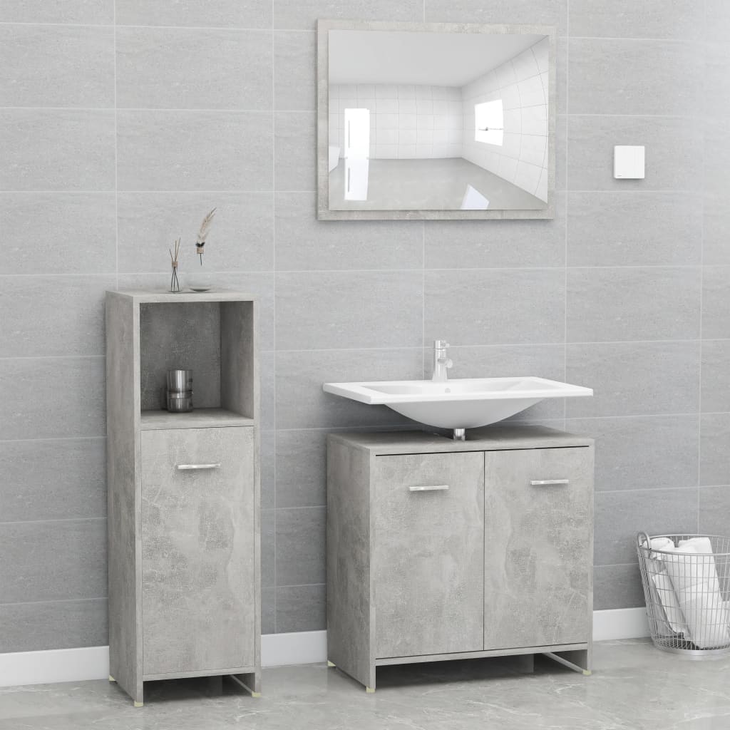 Set Mobili da Bagno 3 pz Grigio Cemento in Truciolato cod mxl 31364