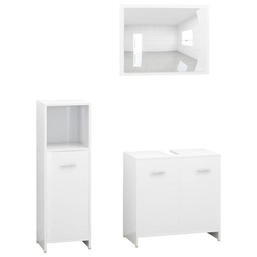 Set Mobili da Bagno 3 pz Bianco Lucido in Truciolato 3056913