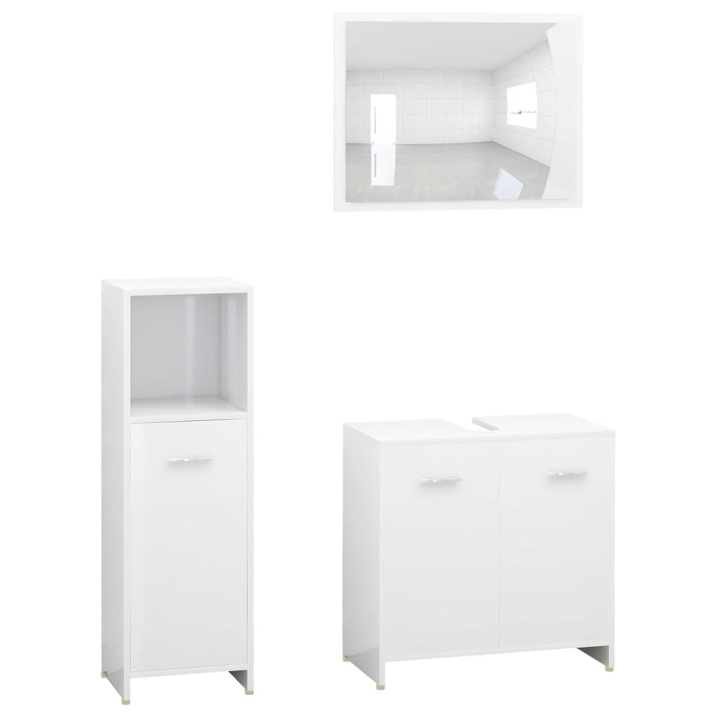 Set Mobili da Bagno 3 pz Bianco Lucido in Truciolatocod mxl 72420