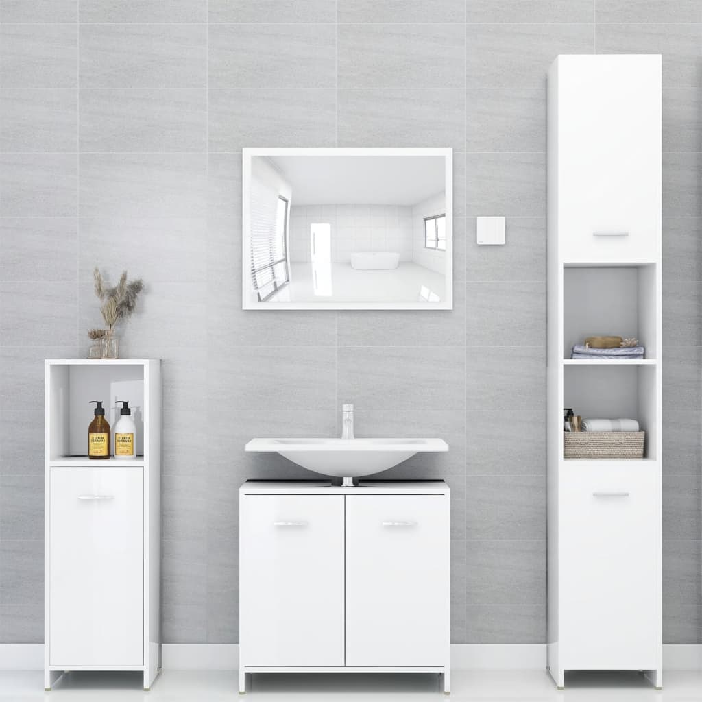 Set Mobili da Bagno 3 pz Bianco Lucido in Truciolato 3056913