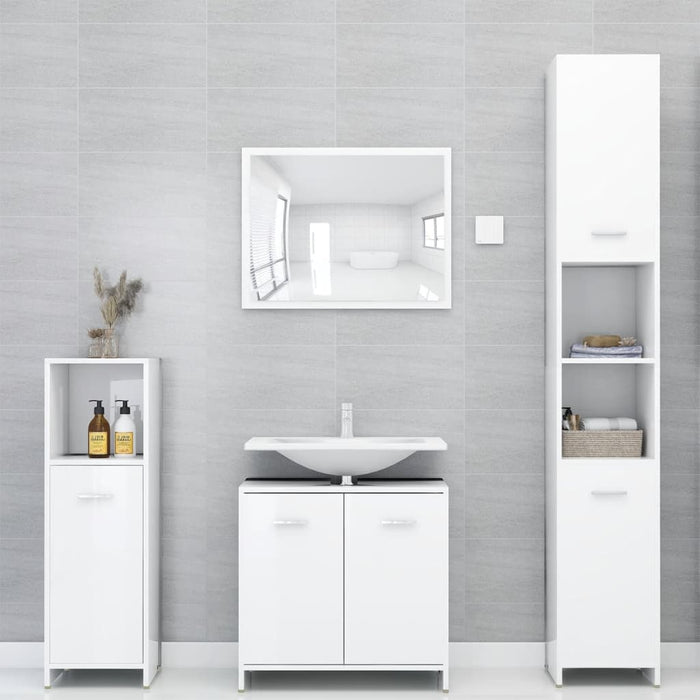 Set Mobili da Bagno 3 pz Bianco Lucido in Truciolato 3056913