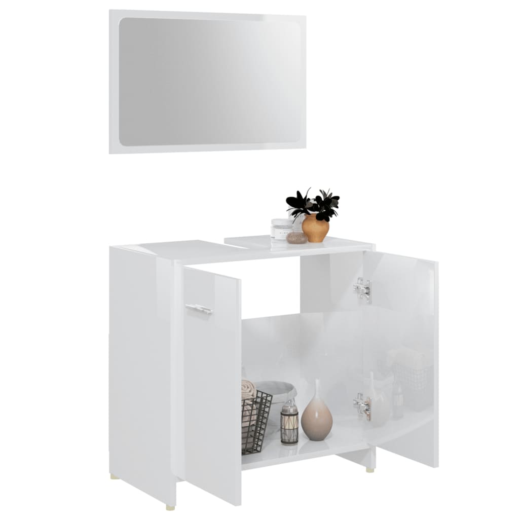 Set Mobili da Bagno 3 pz Bianco Lucido in Truciolato 3056913