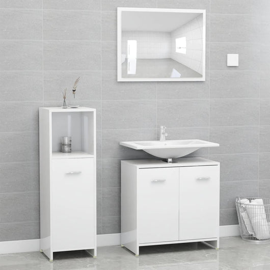 Set Mobili da Bagno 3 pz Bianco Lucido in Truciolato 3056913