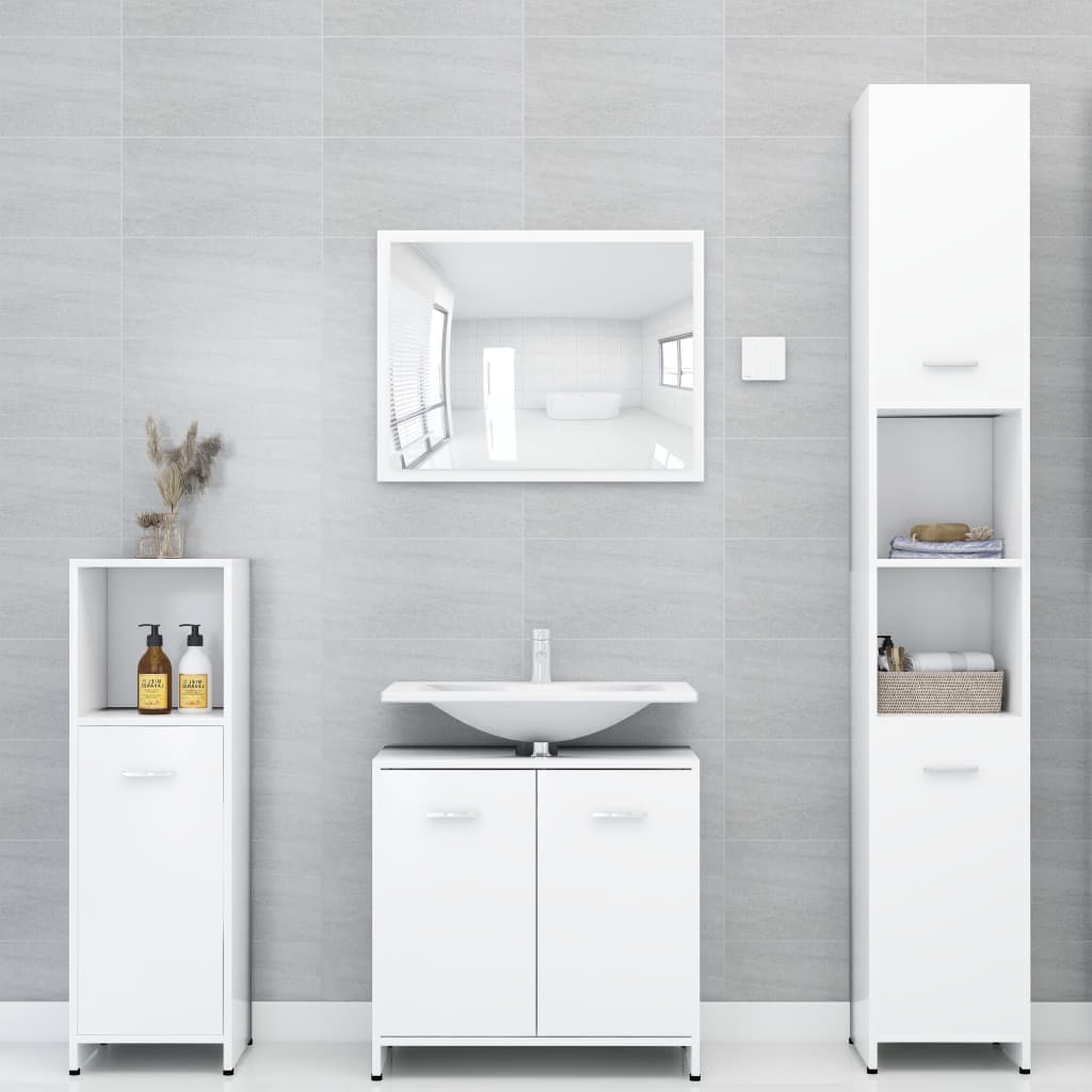 Set Mobili da Bagno 3 pz Bianco in Truciolato 3056916