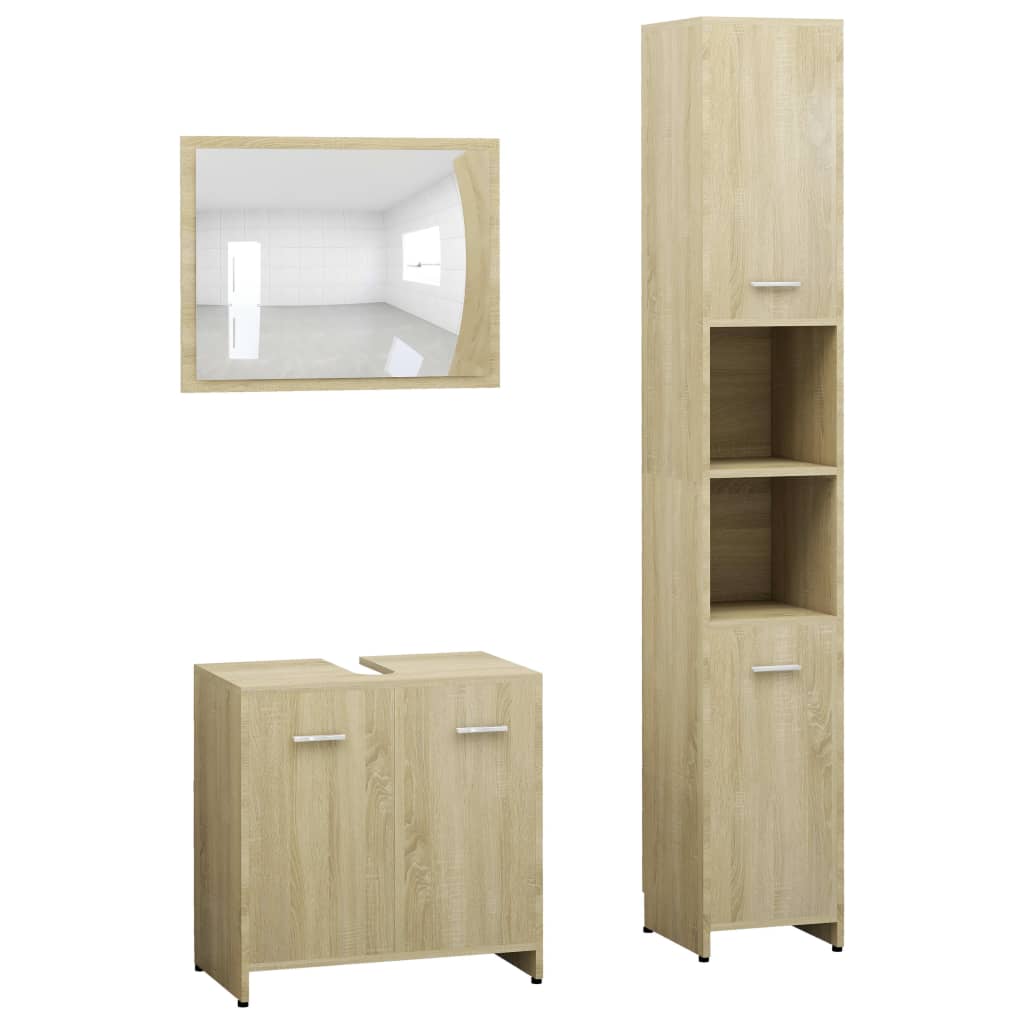 Set Mobili da Bagno 3 pz Rovere Sonoma in Truciolato 3056919