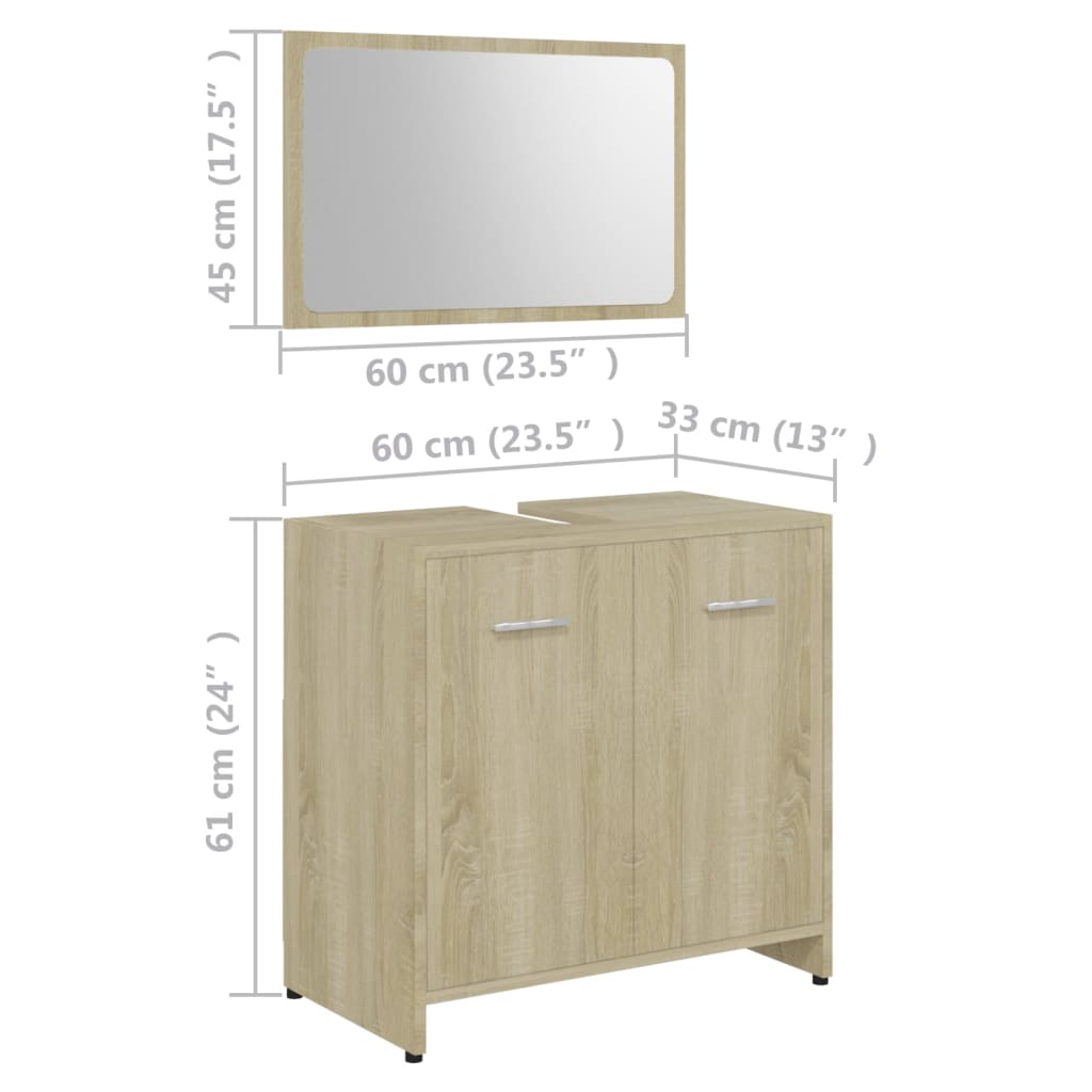 Set Mobili da Bagno 3 pz Rovere Sonoma in Truciolato 3056919