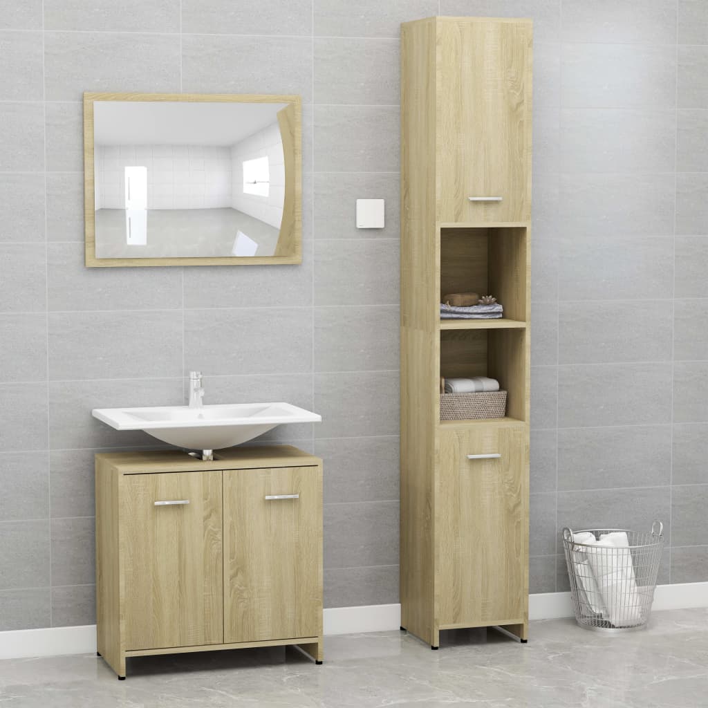 Set Mobili da Bagno 3 pz Rovere Sonoma in Truciolato 3056919