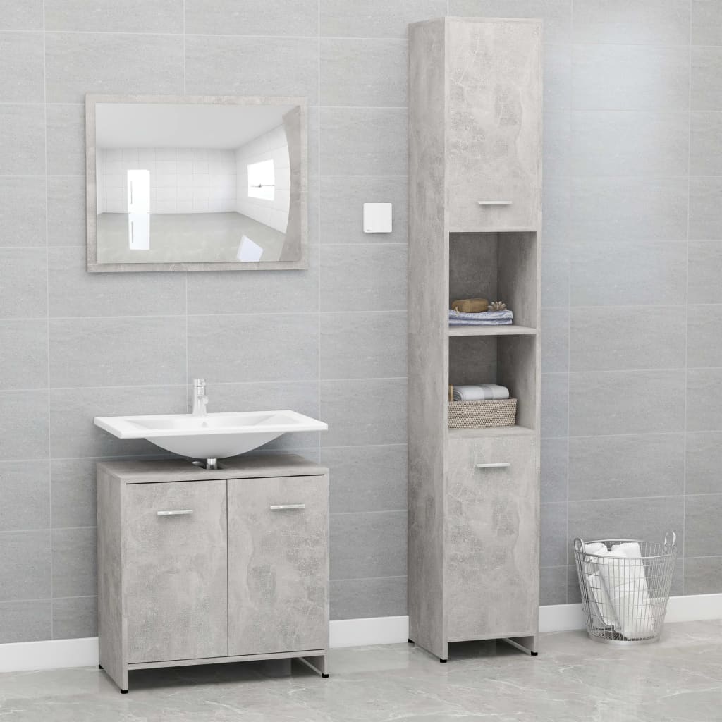 Set Mobili da Bagno 3 pz Grigio Cemento in Truciolato cod mxl 31386