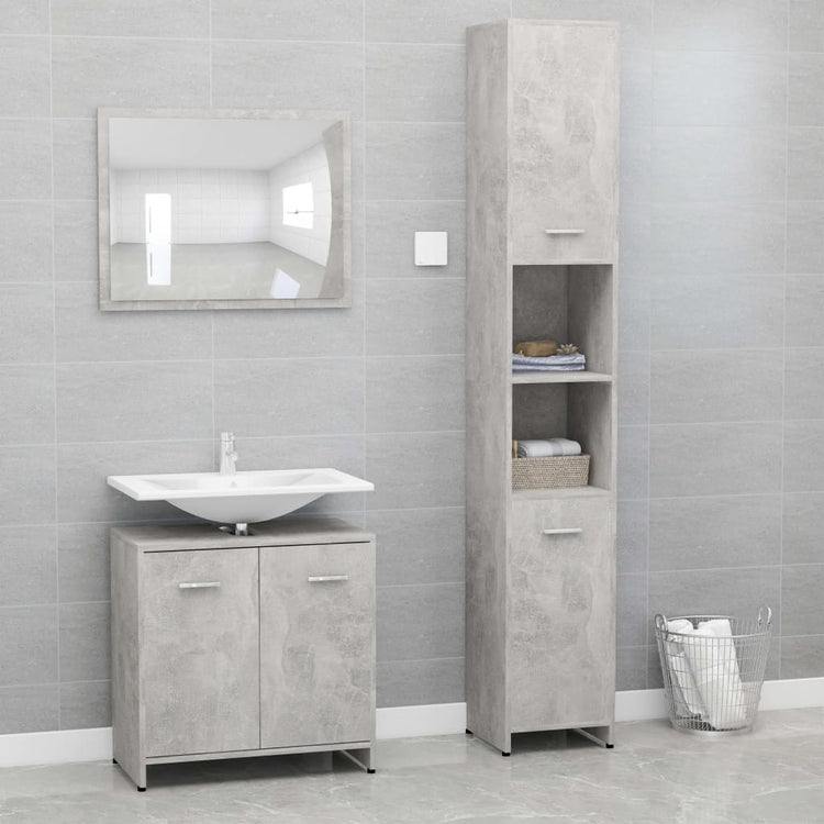 Set Mobili da Bagno 3 pz Grigio Cemento in Truciolato cod mxl 31386