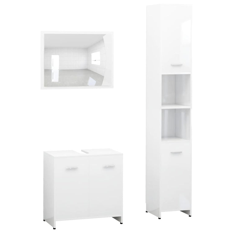 Set Mobili da Bagno 3 pz Bianco Lucido in Truciolatocod mxl 129643