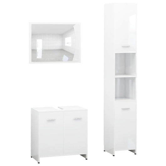 Set Mobili da Bagno 3 pz Bianco Lucido in Truciolato 3056922