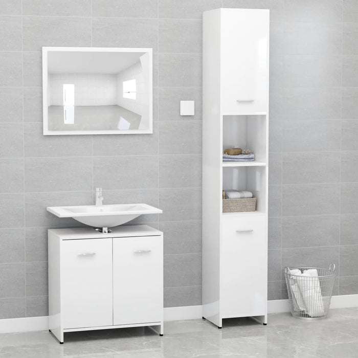 Set Mobili da Bagno 3 pz Bianco Lucido in Truciolatocod mxl 129643