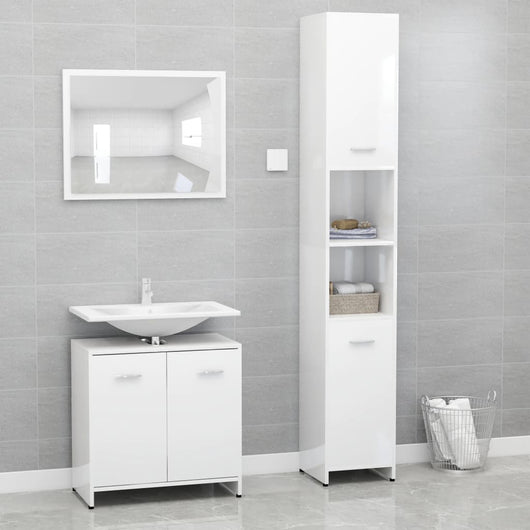 Set Mobili da Bagno 3 pz Bianco Lucido in Truciolato 3056922