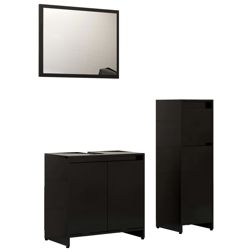 Set Mobili da Bagno 3 pz Nero in Truciolatocod mxl 72518