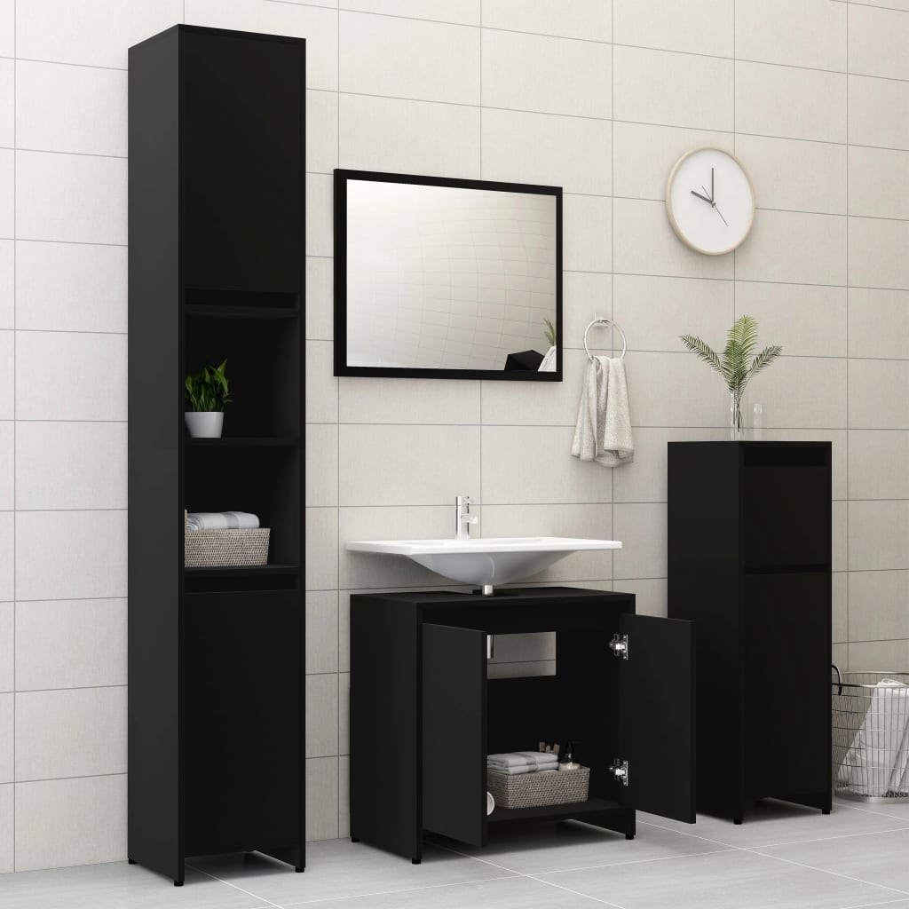 Set Mobili da Bagno 3 pz Nero in Truciolato 3056926